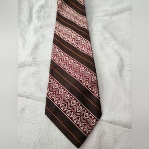 Funky 1970's Beau Brummell Tie  In Brown, Ivory, Red, Orange